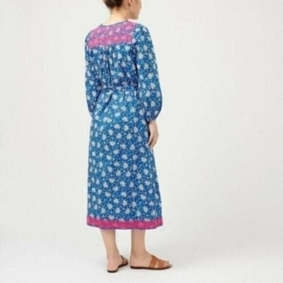 J Crew Cerulean Block-Print Tulum Midi Dress missing Pom poms XXS - Picture 2 of 7